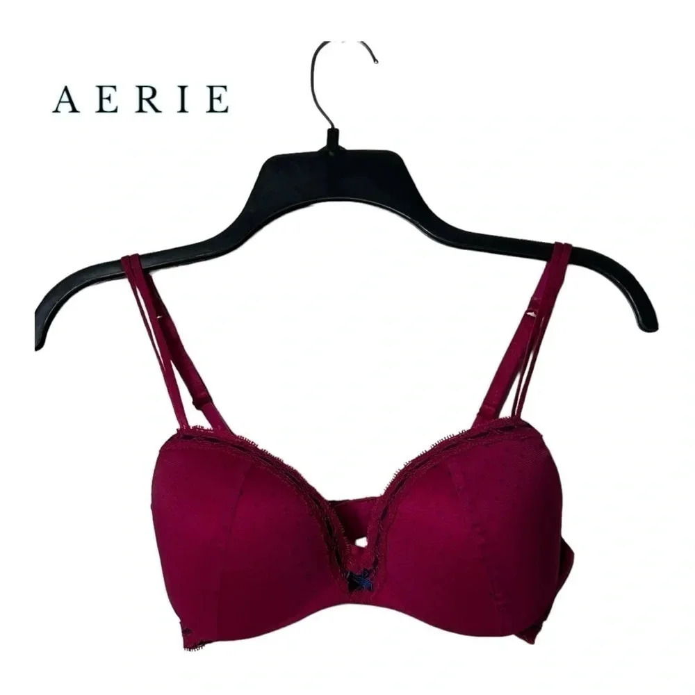 1438. AERIE JACKLYN PADDED BRA UNDERWIRE‎ POLKA DOTS PATTERN MAGENTA/NAVY BLUE